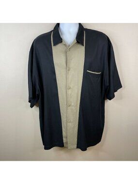 Nat Nast Shirt Mens XLarge Black Beige Silk Sopranos Charlie Sheen New Money